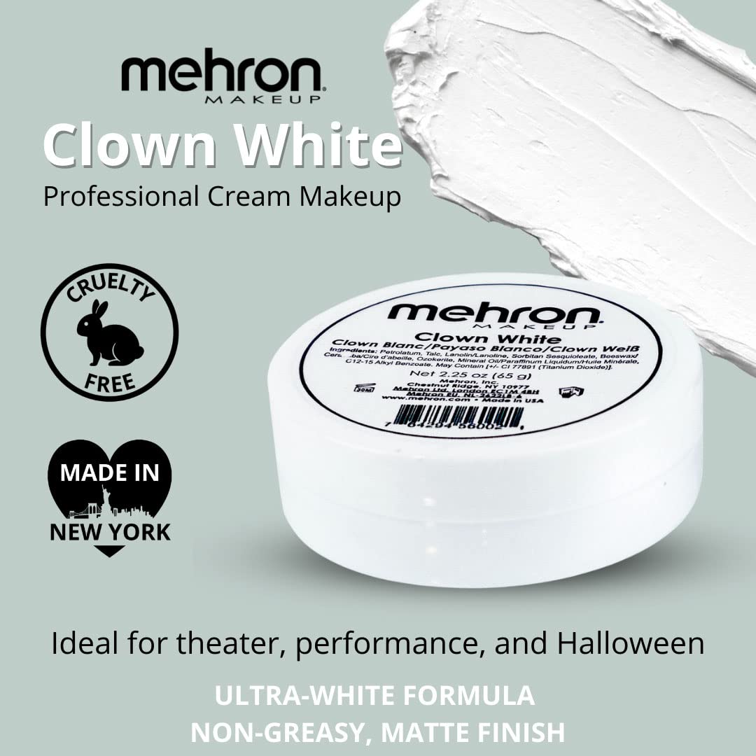 Mehron Makeup Clown White Professional Face Paint Cream Makeup | White Face Paint for Stage, Film, Cosplay, & Mime | Halloween Clown 2.25 oz (65g) | Made in the USA