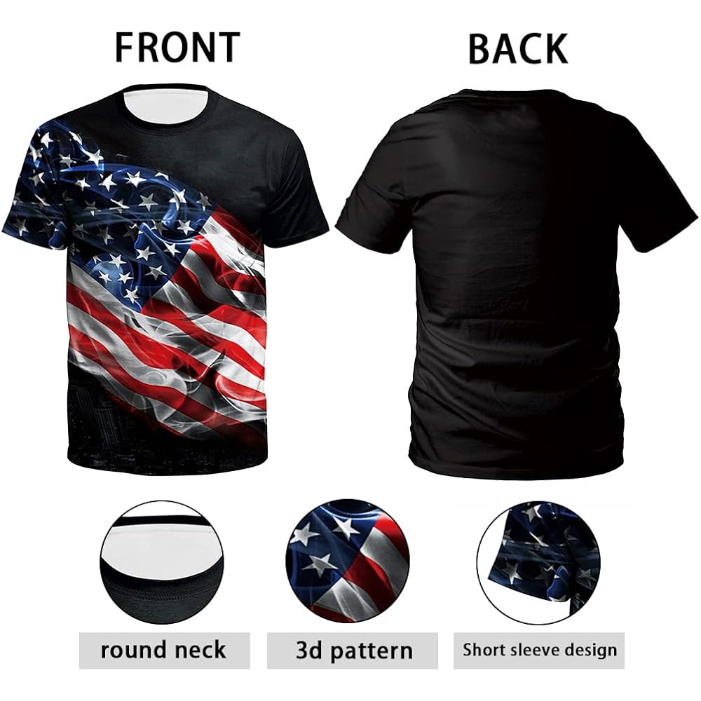 Eciodci Men'S American Usa Flag Patriotic T-Shirts 4Th Of July Shirts Us Eagle Flag Soft Summer Short Sleeve Shirt For Men