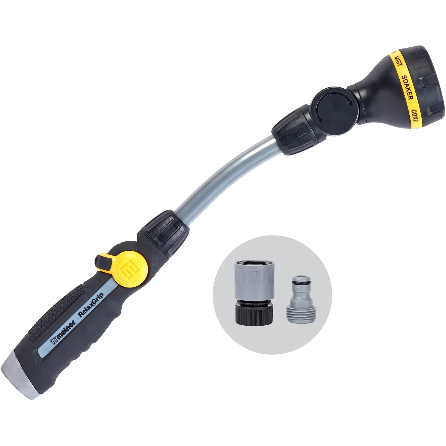 Melnor 65173Amz Relaxgrip 8 Pattern 16" Pivoting Wand Bundle, Metal, Black, Yellow