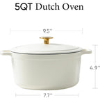 CAROTE 5QT Enameled Cast Iron Dutch Oven Pot with Lid, Heavy-Duty Dutch Oven for Sourdough Bread Baking, Braising, Stews, Roasting, Healthy & Non-Toxic, Dual Handles, All Stovetop Compatible, Oven Safe up to 500° F, Cream White