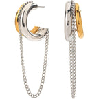 Gold and Silver Tassel Chain Hoop Earrings for Women Trendy Two Tone Dangling Chain Earrings Hypoallergenic Fashion Jewelry Gifts