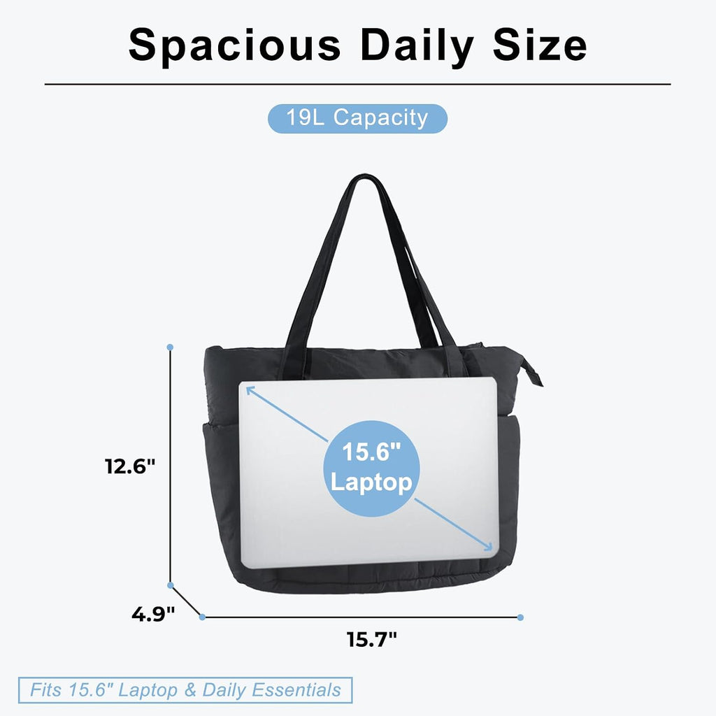 U+U Puffer Tote Bag For Women, Quilted Work Handbag With Compartments, Puffy Shoulder Bag With Yoga Mat Strap For Daily, Gym
