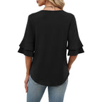 Ofeefan Spring Tops For Women Boho Shirts Fashion Clothing Cute 3/4 Length Sleeve Blouses Dressy Casual Summer Outfits