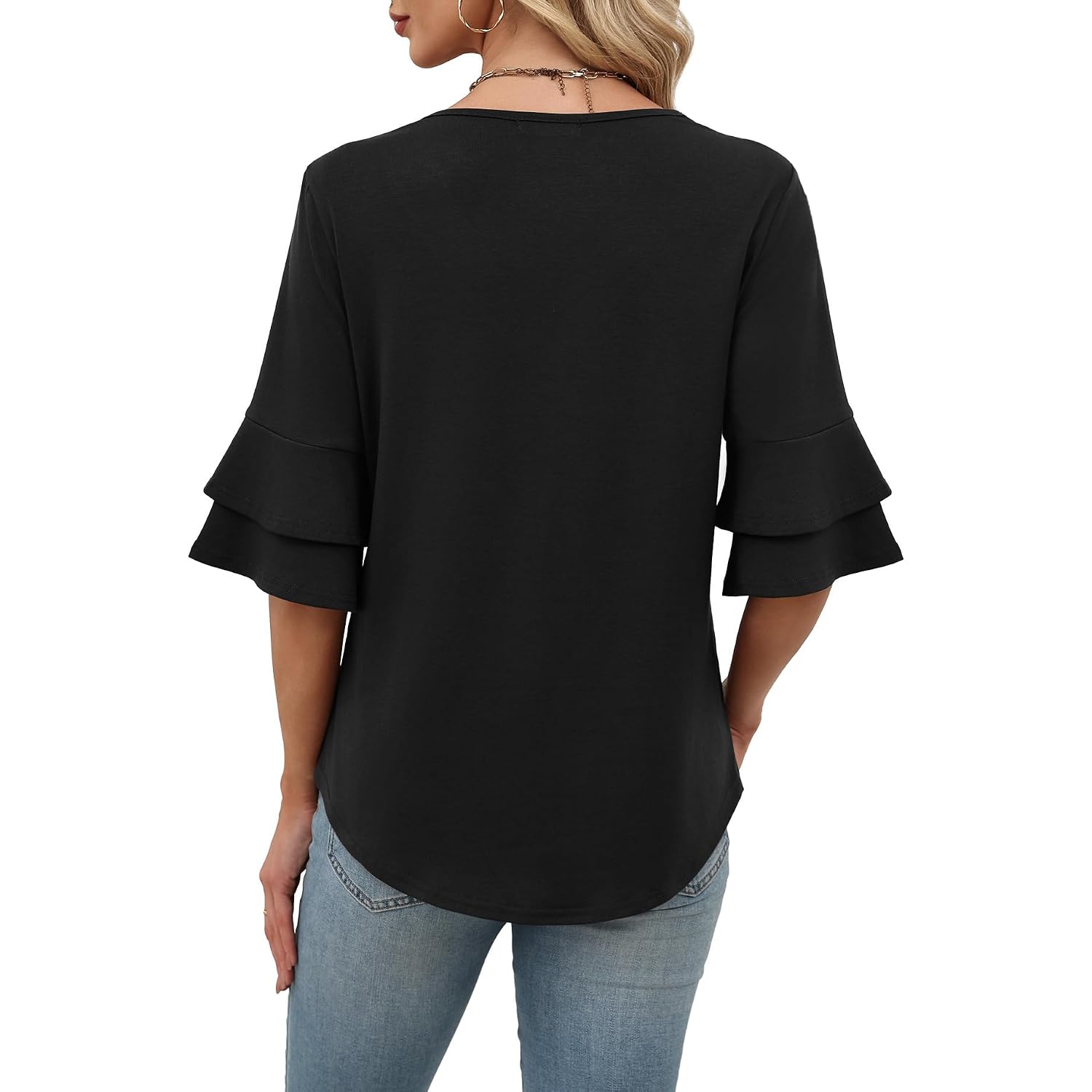 Ofeefan Spring Tops For Women Boho Shirts Fashion Clothing Cute 3/4 Length Sleeve Blouses Dressy Casual Summer Outfits