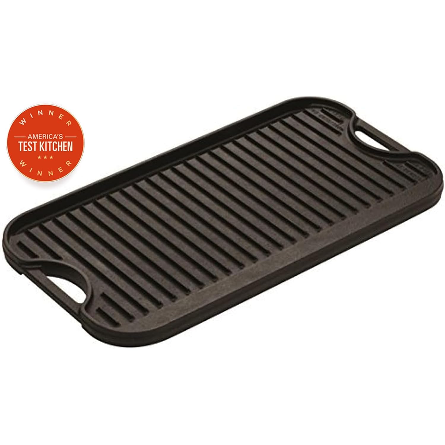 Lodge Pro-Grid Reversible Grill/Griddle - 20 Inches x 10.5 Inches - Dual-Sided Cast Iron Griddle - Double Burner Grill - Even Heat Distribution - PFAS-Free Non-Toxic Cookware