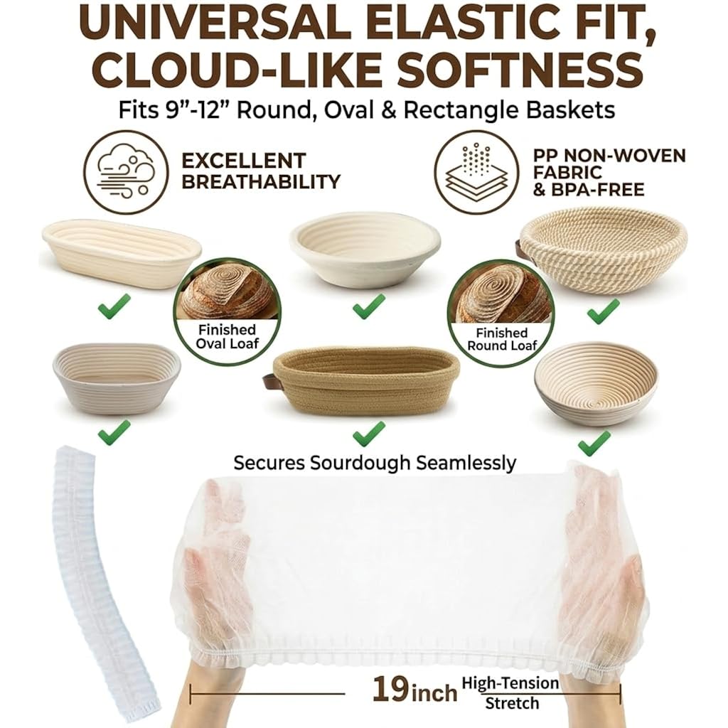 100 Pcs Banneton Liner,Banneton Bread Proofing Basket Non Woven Liners Non-Stick Dough,Bread Proofing Cover,Elastic Banneton Basket Liner For Prevents Dough From Sticking To Basket
