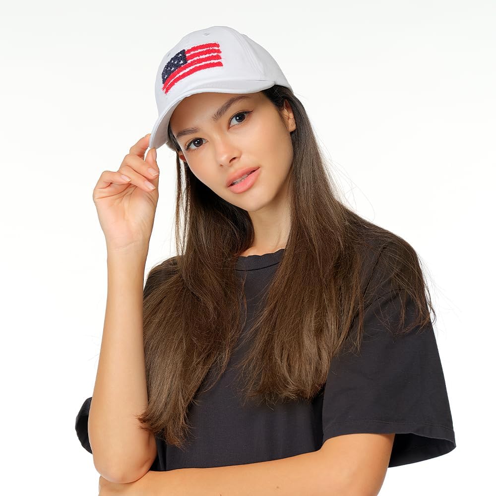 C.C Baseball Cap for Unisex American Flag-white