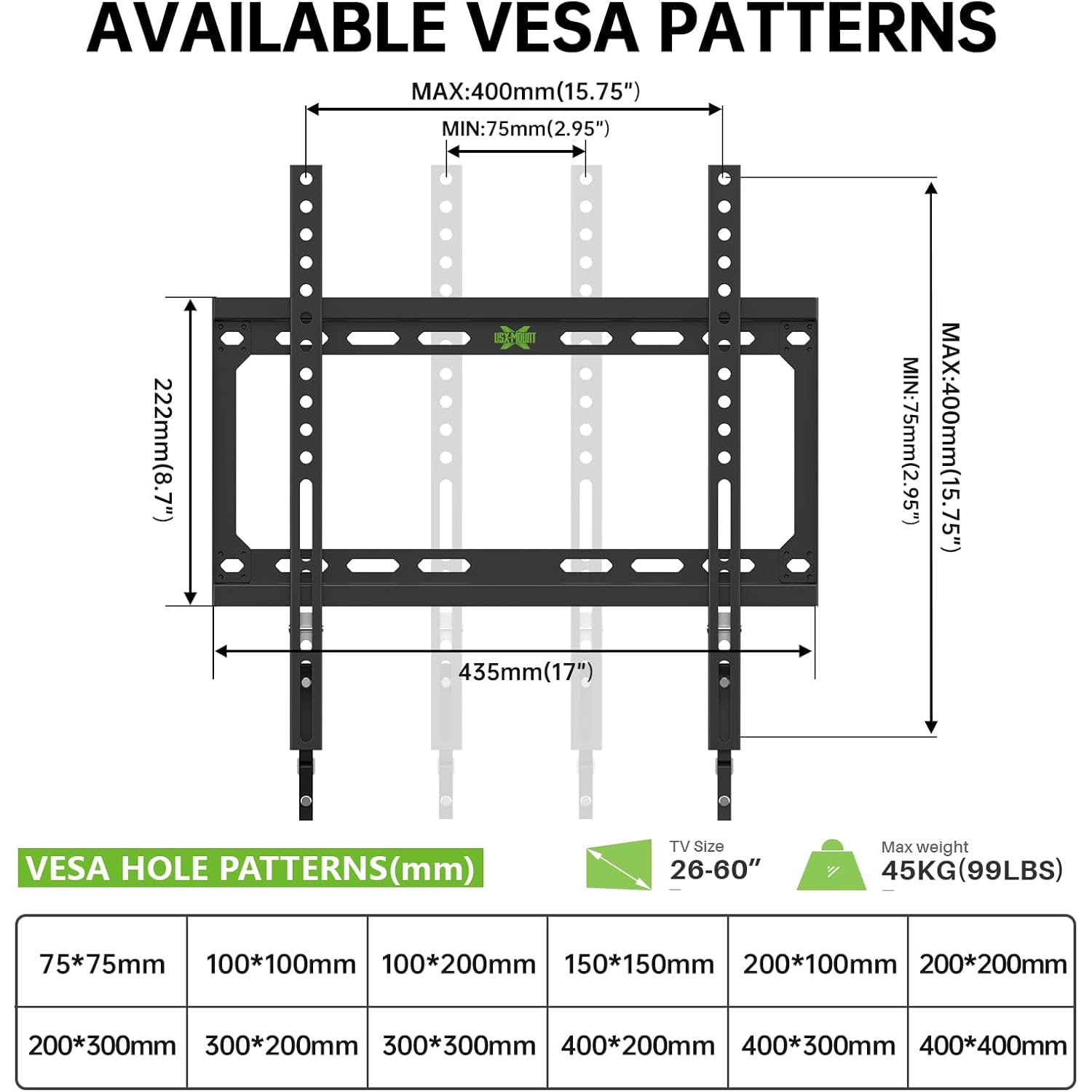 Usx Mount Fixed Tv Wall Mount With Low Profile For Most 26-55 Inch Led, Lcd And Flat Screen Tvs, Tv Mount Bracket With Vesa Up To 400X400Mm And Weight Capacity 99Lbs,And Space Saving Tv Bracket