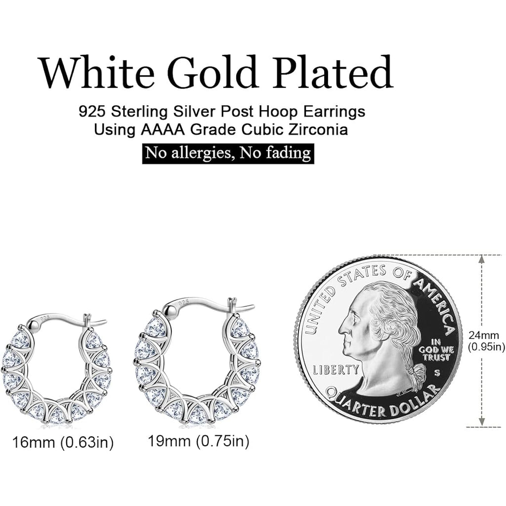 Sterling Silver Cubic Zirconia Hoop Earrings and 14k Gold Earrings, Hypoallergenic Diamond Huggies Earrings for Women