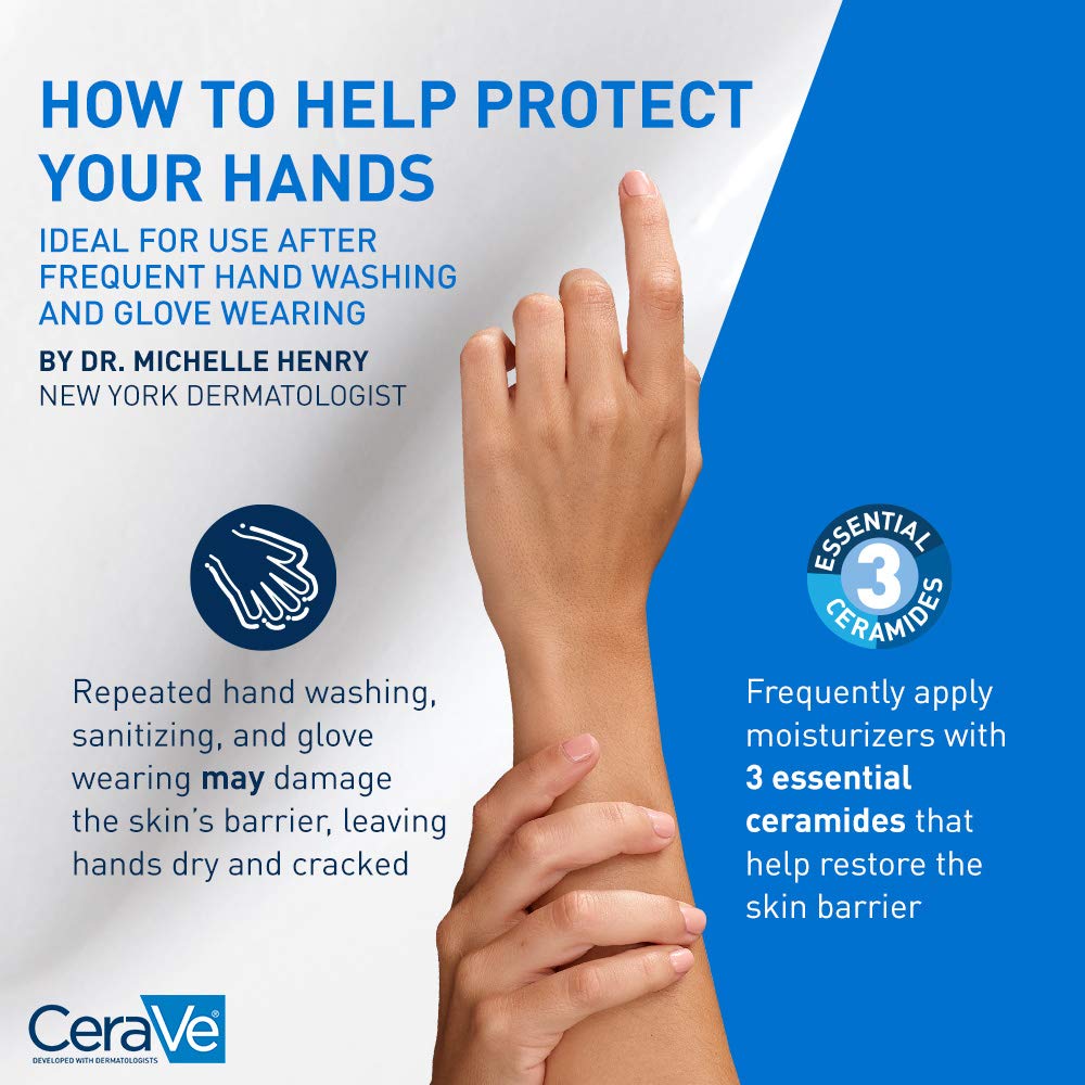CeraVe Therapeutic Hand Cream for Dry Cracked Hands With Hyaluronic Acid and Niacinamide, Fragrance Free 3 Ounce