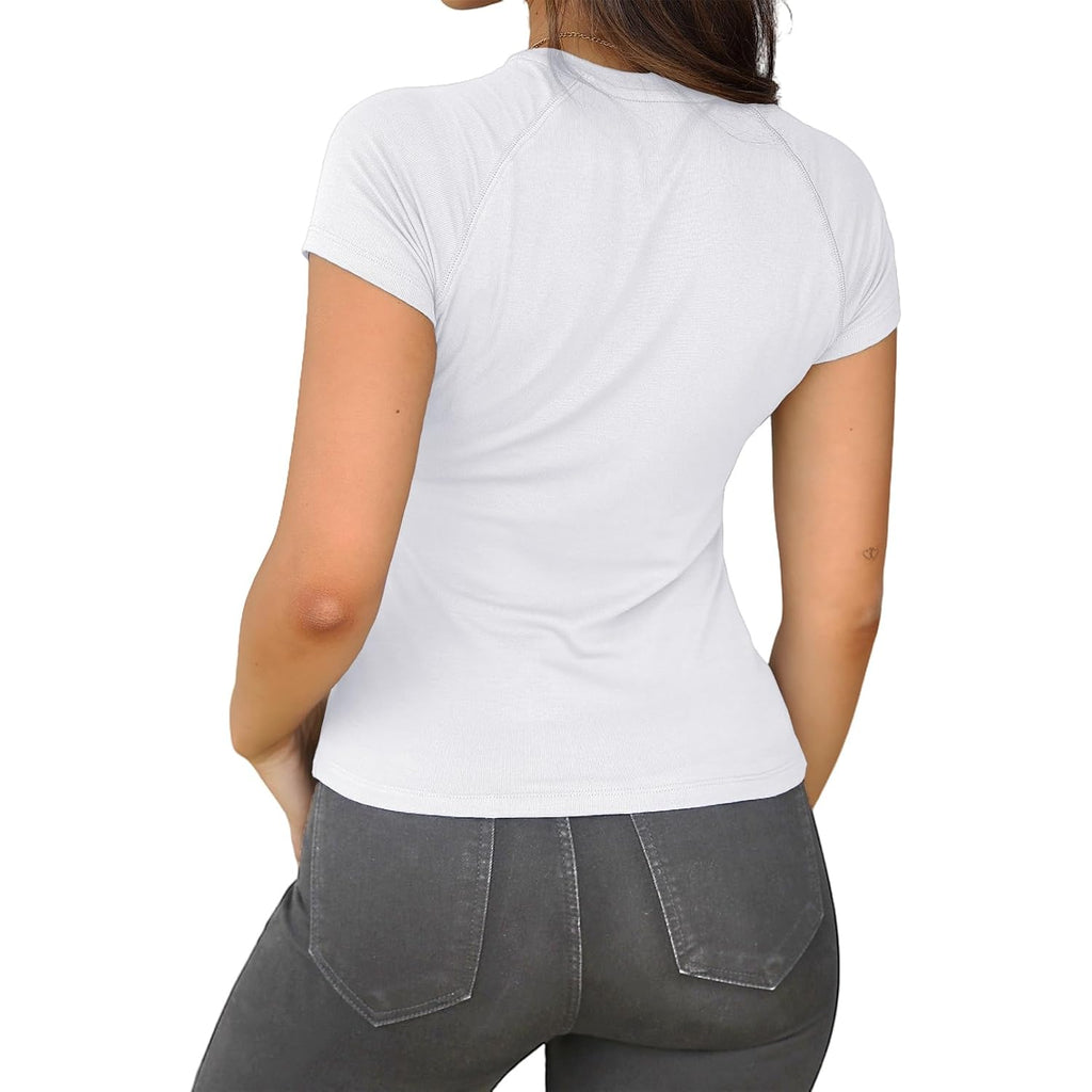 Abardsion Women Casual Raglan Sleeve Slim Fit T Shirts - 2026 Summer Crewneck Short Sleeve Basic Going Out Tops Workout