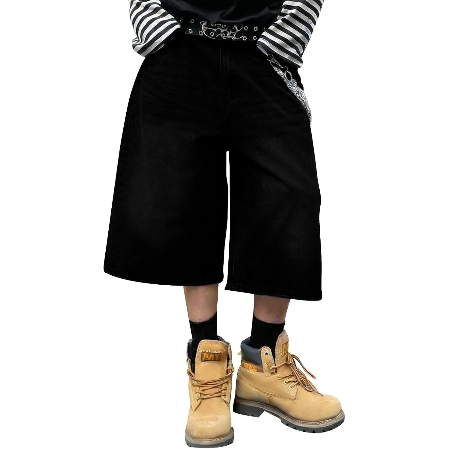 Hungson Mens Baggy Jean Shorts For Men Women Loose Fit Long Y2K Skater Vintage Plain Jorts Casual Wide Leg 16.5 Inch Inseam