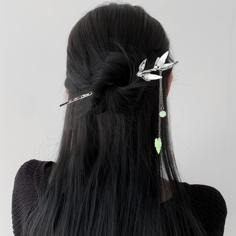 6Pcs Star Moon Hair Sticks For Buns Long Hair Chinese Hanfu Asian Vintage Hair Chopsticks Metal Silver Hair Bun Updo Holders Long Hairpins For Women Girls