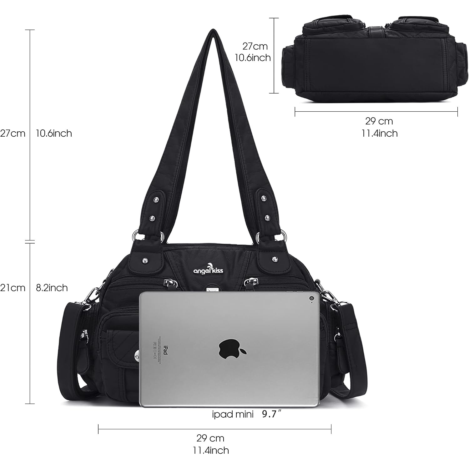 Angel Kiss Hobo Crossbody Purses For Women Shoulder Bag Multipocket Soft Hobo Purses Removable Strap Leather Handbags