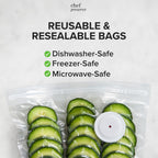 Chef Preserve Compact Vacuum Sealer for Food (Vacuum Sealer Machine + 30 Reusable Vacuum Bags) Powerful Handheld Vacuum Sealer Machine, Seal Meal Saver, Portable Food Sealer