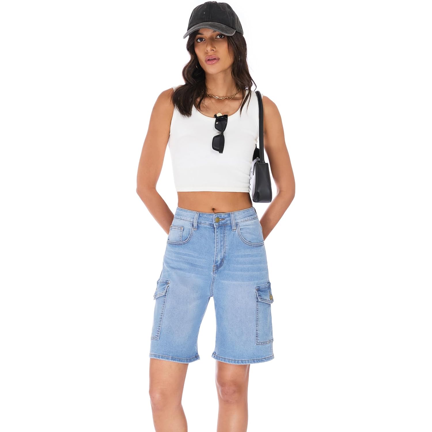 Womens Jean Shorts High Waisted Stretchy Bermuda Shorts Trendy Casual Denim Shorts