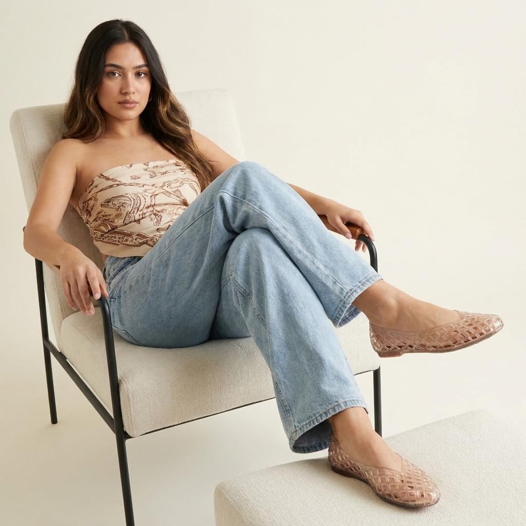 Cushionaire Siesta Modern Lattice Ballet Flats For Women, Comfortable Slip On Pointed Toe Womens Jelly Shoes