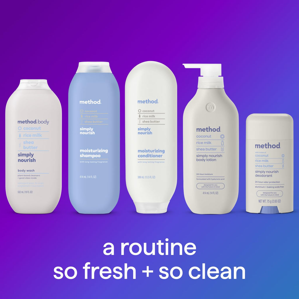 Method Body Wash, Simply Nourish - Leaves Skin Feeling Soft & Moisturized, Made Without Parabens, Notes Of Coconut, Rice Milk & Shea Butter, 18 Fl Oz