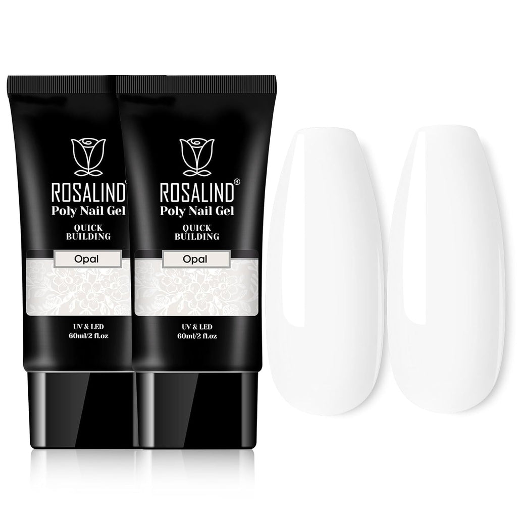 ROSALIND White Poly Extension Gel, 2 PCS 2 oz White Poly Nail Gel kit Nail Builder for Opal Nail Art Decoration, Nail Thickening Poly Nail Gel Tube Easy to DIY Use Need UV Lamp