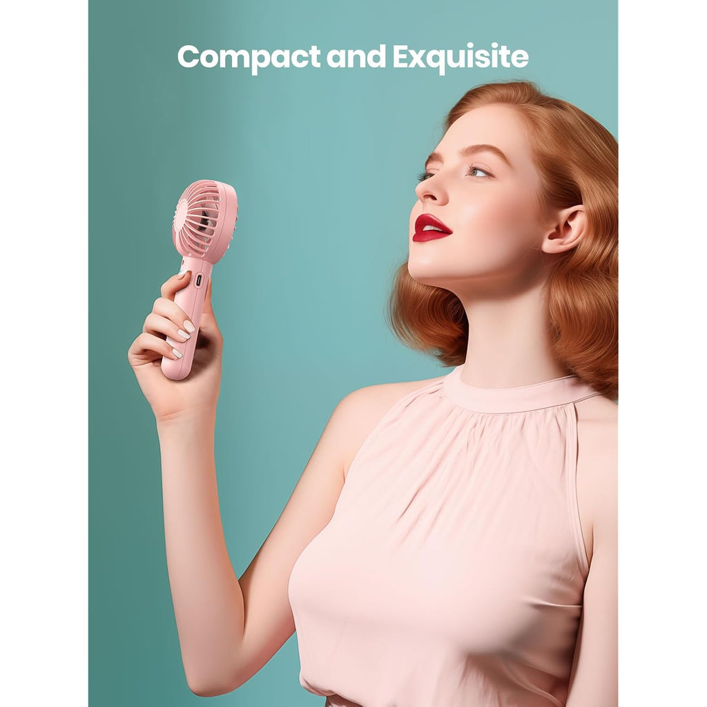 Warmco Mini Portable Fan 2-Pack - 3 Speed Rechargeable Handheld & Desk Fan With Base, Compact Cooling For Travel, Makeup, Summer Gift (Blue & Pink)