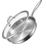 EWFEN 12 Inch Tri-Ply Stainless Steel Frying Pan, Compatible with All Cooktops Up to 600℉, Large Frying Pan with lids, Induction-Ready Skillet, Dishwasher and Oven Safe, Even Heat, 12" Skillet + Lid