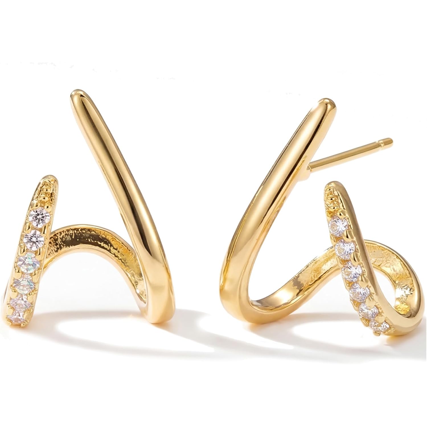 MUMREUES Gold Earrings for Women Trendy 14K Gold Plated Stud Earrings Dainty Minimalis Hypoallergenic CZ Earrings Jewelry Gifts for Her