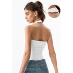 QINSEN Women's Backless Halter Tank Top Button Closure Square Neck Double Line Casual Daily Top Going Out Cami