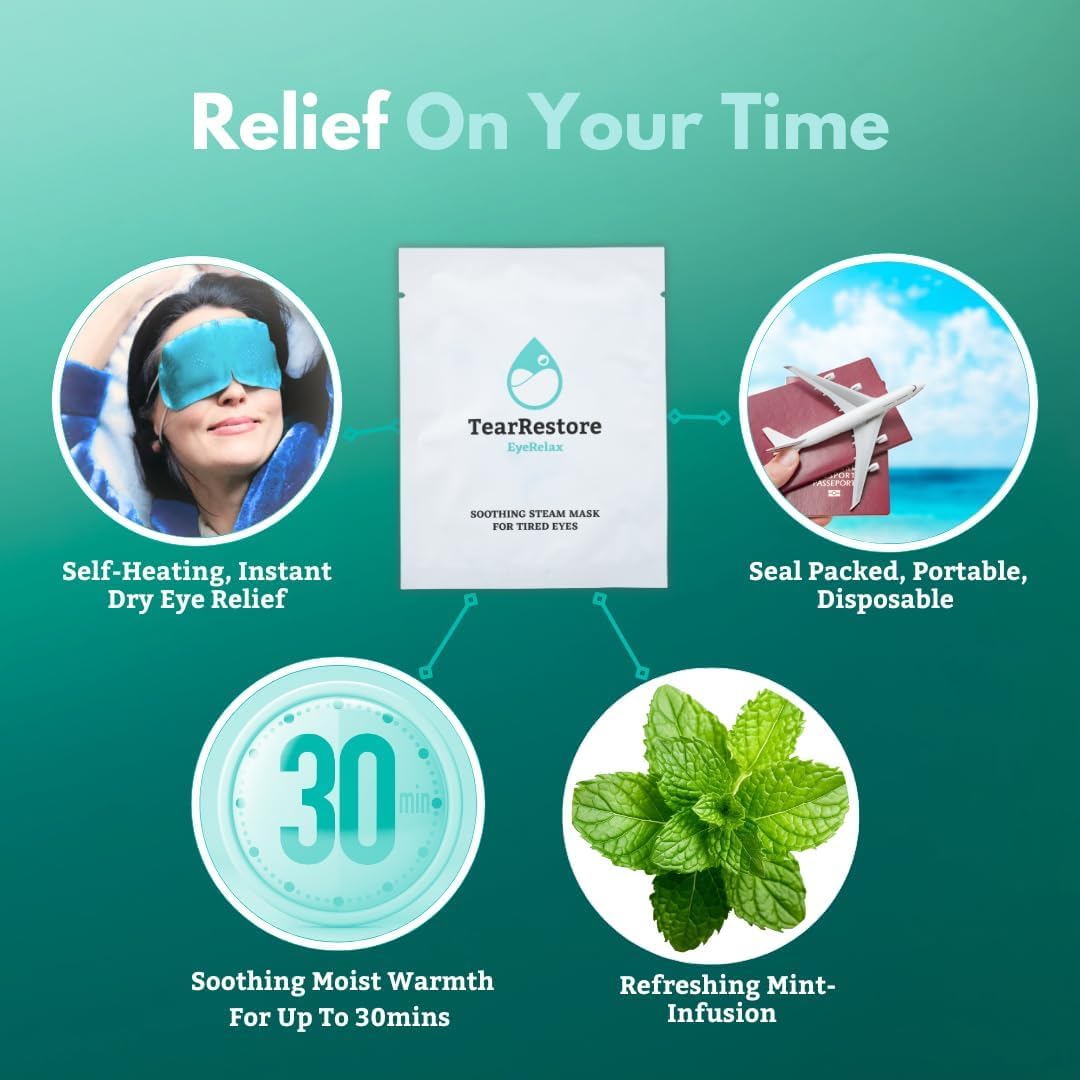 Eyerelax For Stye Eye Relief & Dry Eyes. Heated Eye Mask With Moist Heat And Mint-Infused Steam. Self-Heating Warm Compress For Dry Eye, Blepharitis Relief & Overnight Comfort (10 Count)
