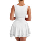 Kaximil Women'S Square Neck Ruffle Hem Mini Dress Ruched Waist Short Party Dresses
