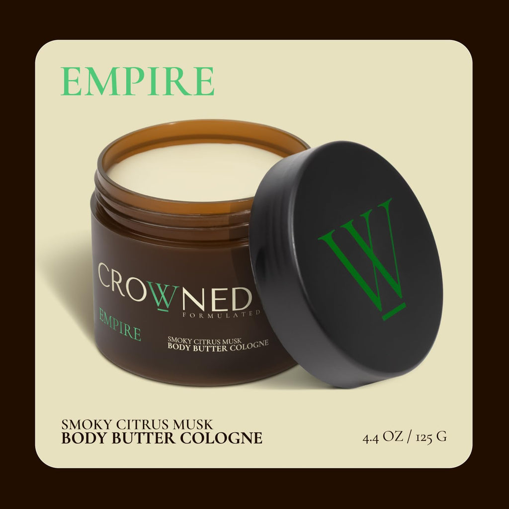 Crowned Skin Empire Body Butter Cologne For Men | Smoky Citrus Musk | As Seen On Shark Tank | Scented With Lemon & Lavender | Infused With Natural Shea & Mango Butters | All-Day Fragrance | 4.4Oz