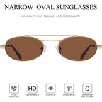 mosanana Trendy Oval Sunglasses for Women Retro Small 90s Metal Style MS52588 C2 Gold/Brown