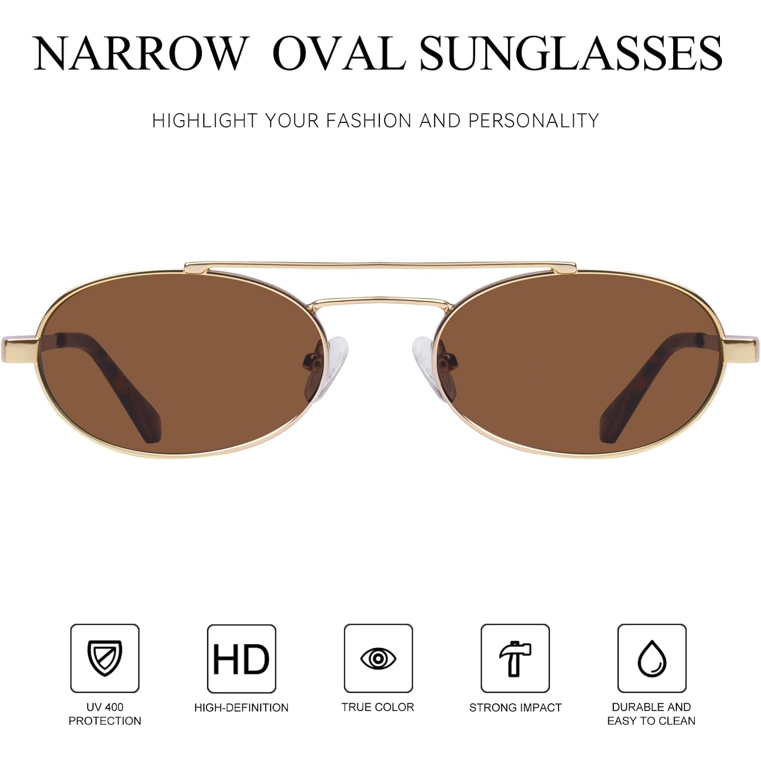 mosanana Trendy Oval Sunglasses for Women Retro Small 90s Metal Style MS52588 C2 Gold/Brown