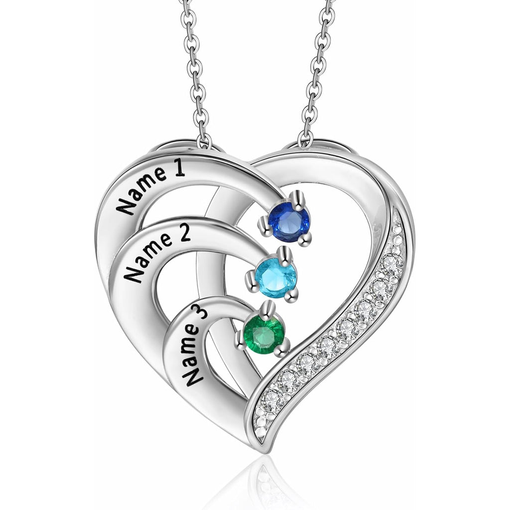 Jewelstruck Personalized Mothers Necklace with Birthstones Sterling Silver Necklace for Women Engraved Names Anniversary Birthday Gifts for Mom Wife Nana Mothers Day Christmas Gift Ideas