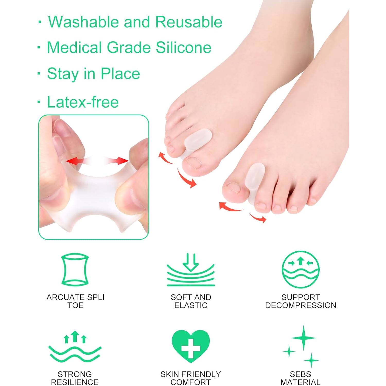 PGRODE 12 Pack Gel Toe Separators Silicone Toe Spacers for Women Men Bunion Corrector Toe Pain Relief, Toe Alignment, Soft Toe Spacer for Crooked Toes, Overlapping Toes, Hammertoe Correction (Large)
