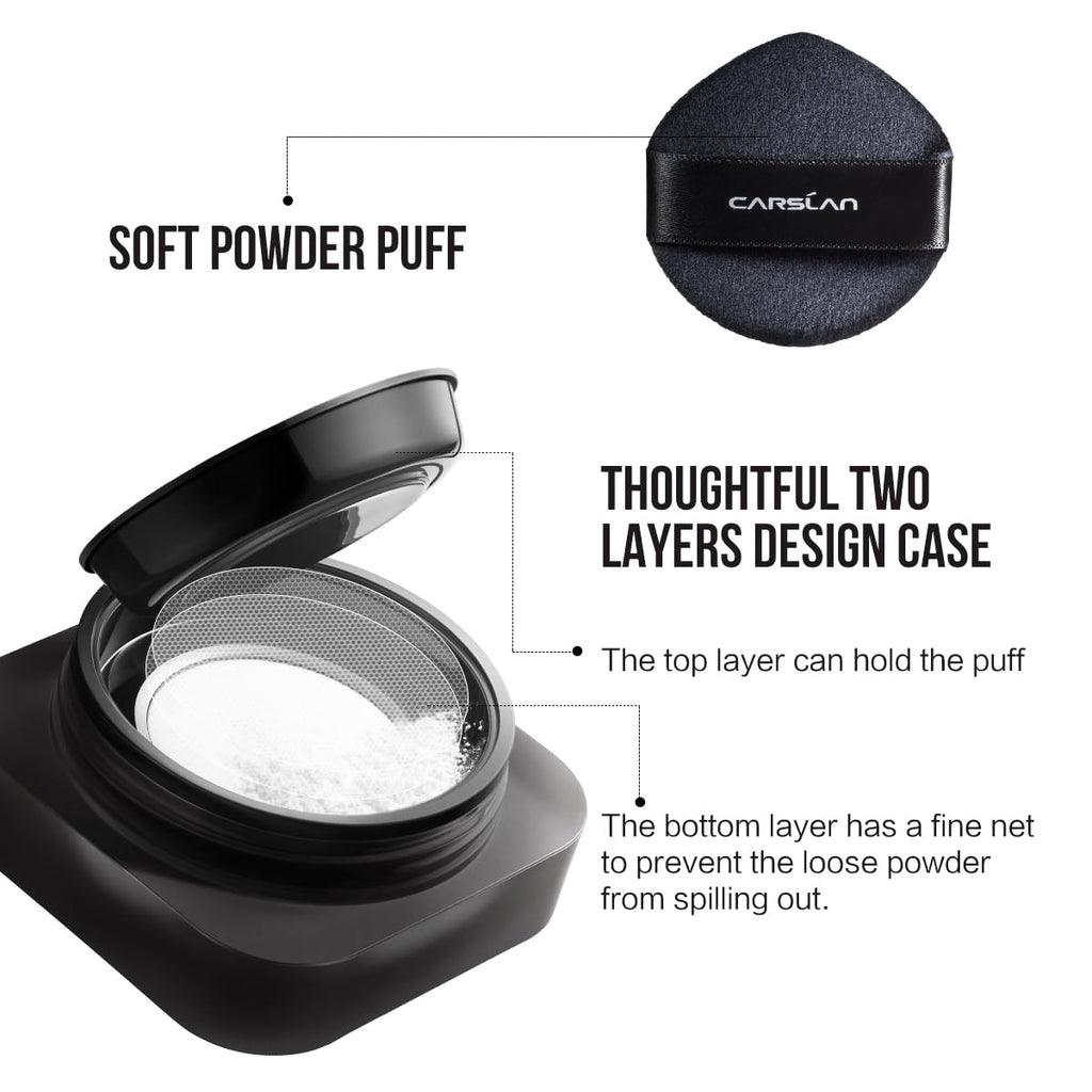 Carslan 1.0 Soft Focus Loose Setting Powder, Waterproof, Matte, Oil Control, Shine Free, Talc-Free Face Powder Makeup, 24H Longwear Finishing Powder, 02 Translucent For Oily