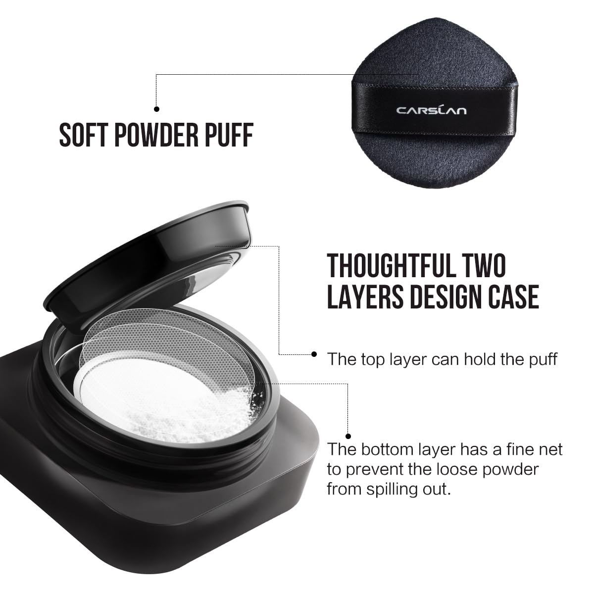 Carslan 1.0 Soft Focus Loose Setting Powder, Waterproof, Matte, Oil Control, Shine Free, Talc-Free Face Powder Makeup, 24H Longwear Finishing Powder, 02 Translucent For Oily