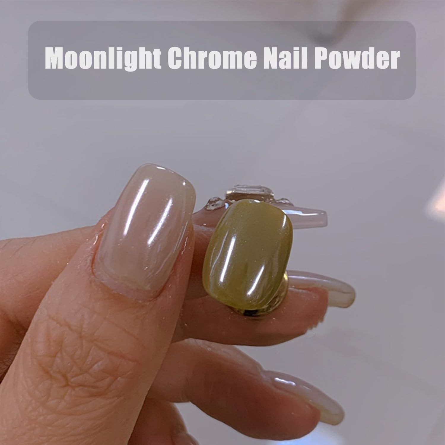 2Pcs Moonlight White Chrome Nail Powder, Magic Clear Pearlescent Mirror Effect Nail Glitter Powder, Pearl Chrome Pigment for Nail Art Decoration