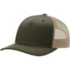 Printed Five-Panel Trucker Cap by Cotton Paperie Army Olive Green/ Tan