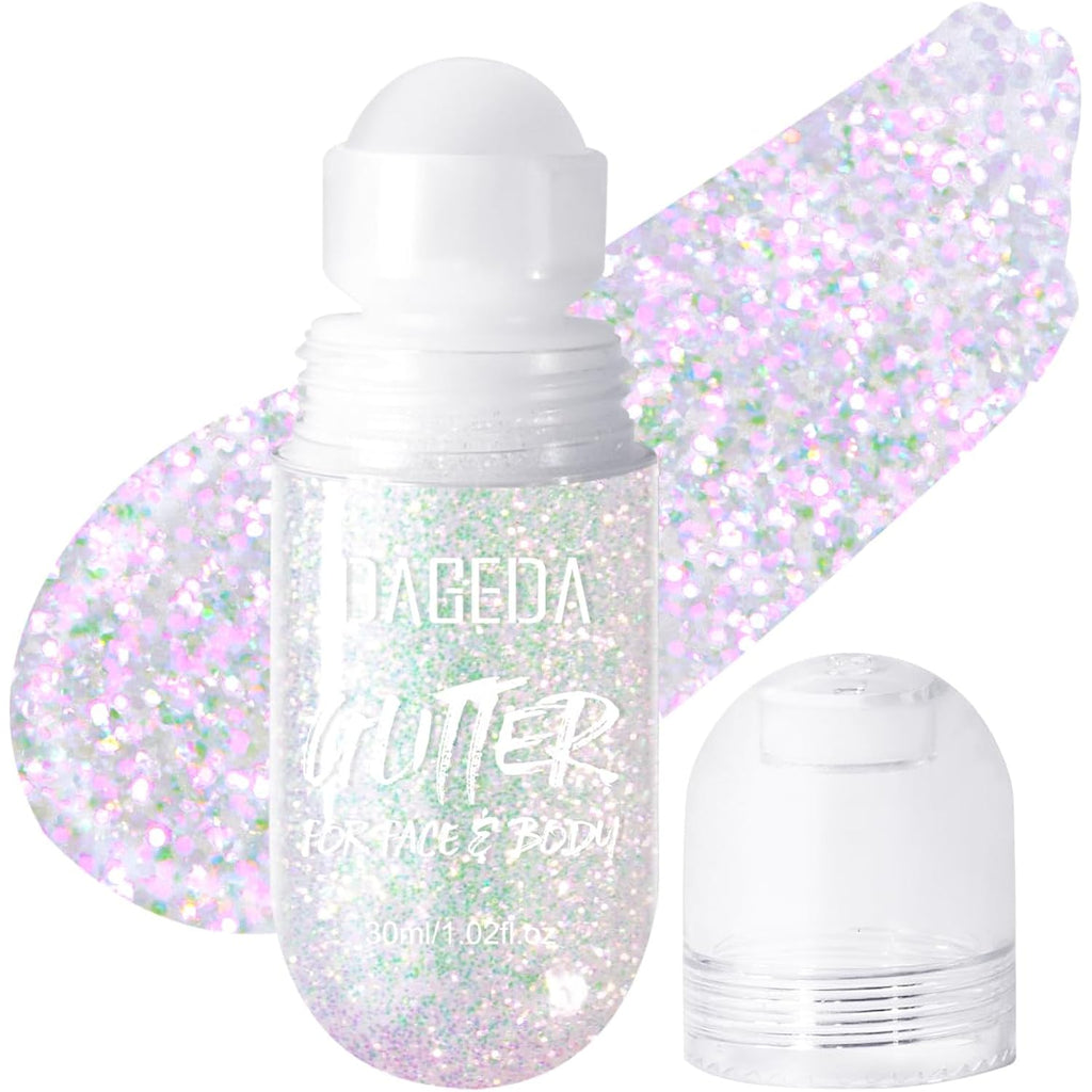 DAGEDA Body Glitter Gel, Roll-on Face Glitter for Mermaid Makeup Festival Rave Accessories, Holographic Hair Glitter Gel,Body Shimmer Halloween Makeup for Rave Party (Sparkling Pink)