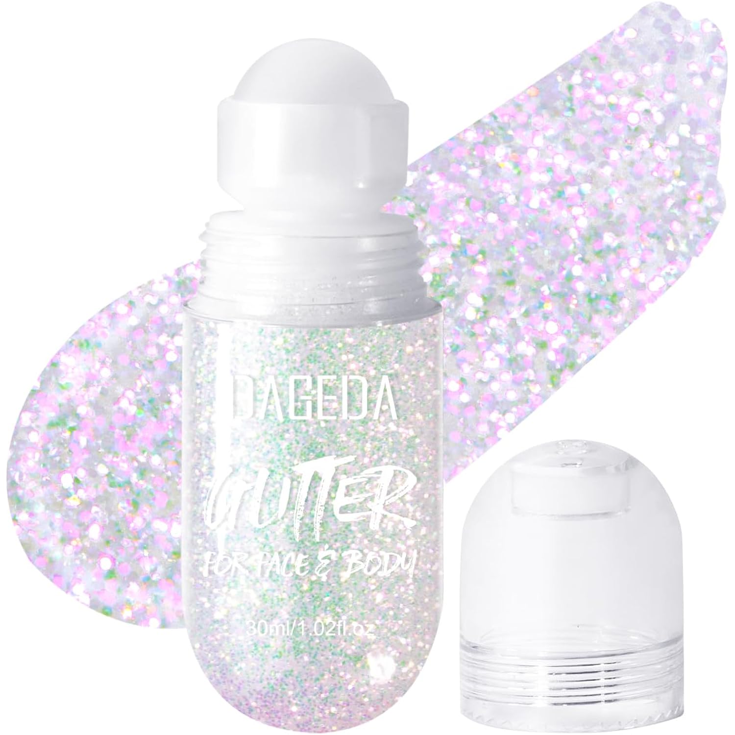 DAGEDA Body Glitter Gel, Roll-on Face Glitter for Mermaid Makeup Festival Rave Accessories, Holographic Hair Glitter Gel,Body Shimmer Halloween Makeup for Rave Party (Sparkling Pink)