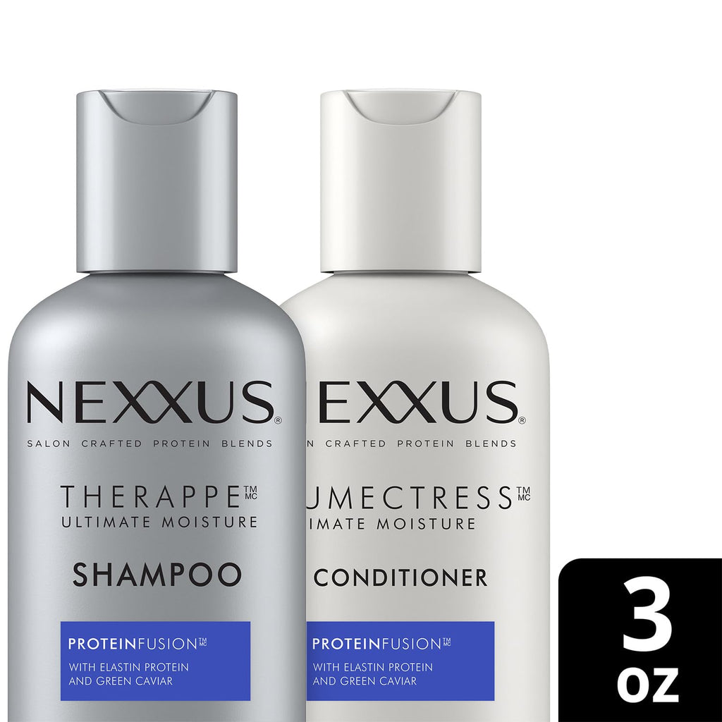 Nexxus Therappe Shampoo and Humectress Conditioner, Travel-Size – Ultimate Moisture for Dry Hair with Elastin Protein and Green Caviar, 3 Oz Ea