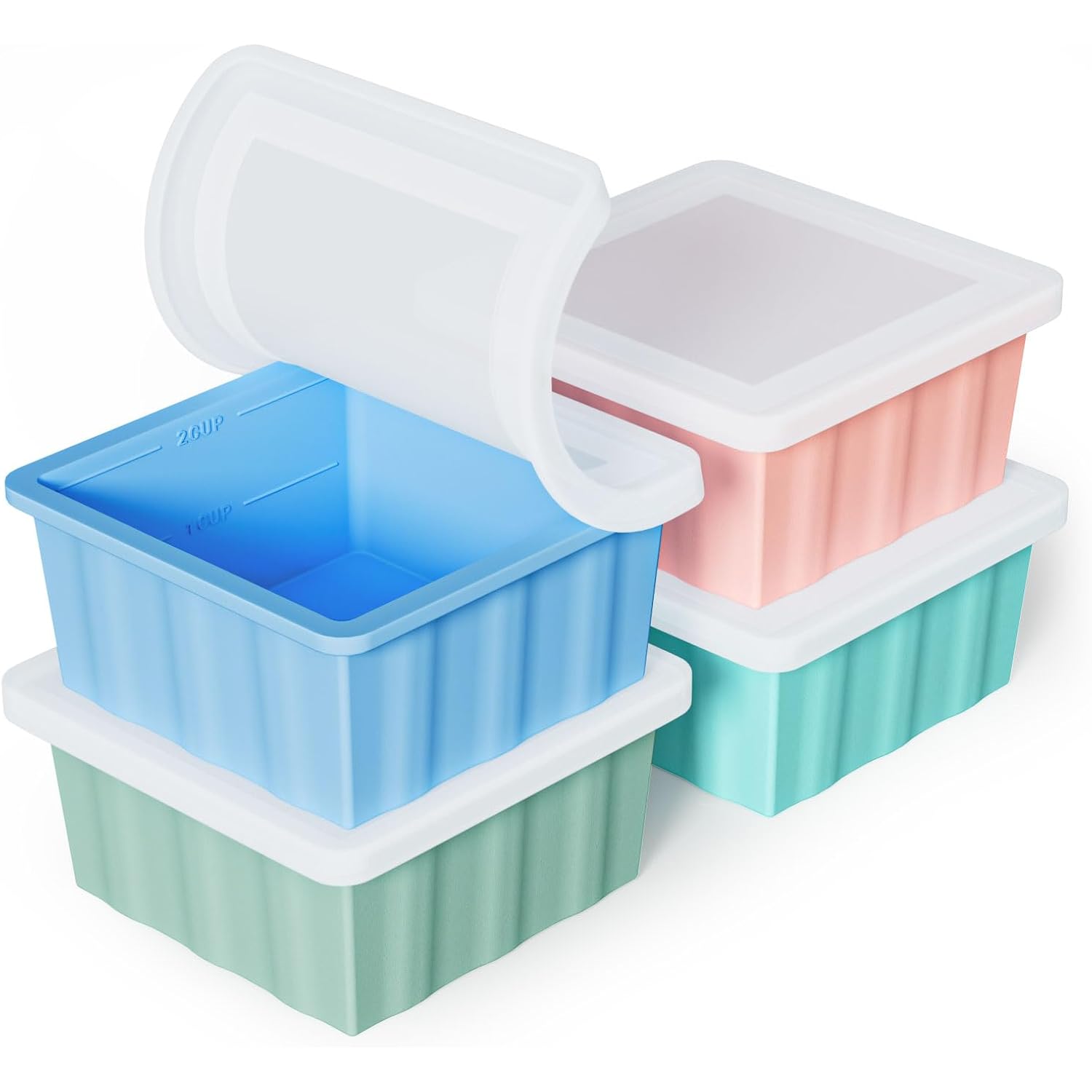 Silicone Freezer Tray For Soup Ice Cubes: 2-Cup Freezing Trays With Lid For Meal Prep - 4Pack Silicon Soup Portion Freeze Tray Make Stock Souped Ice Cube