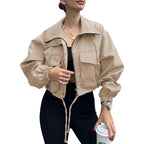 Tankaneo Womens Cropped Jacket Zip Up Lightweight Oversized Utility Anorak Coat With Pockets