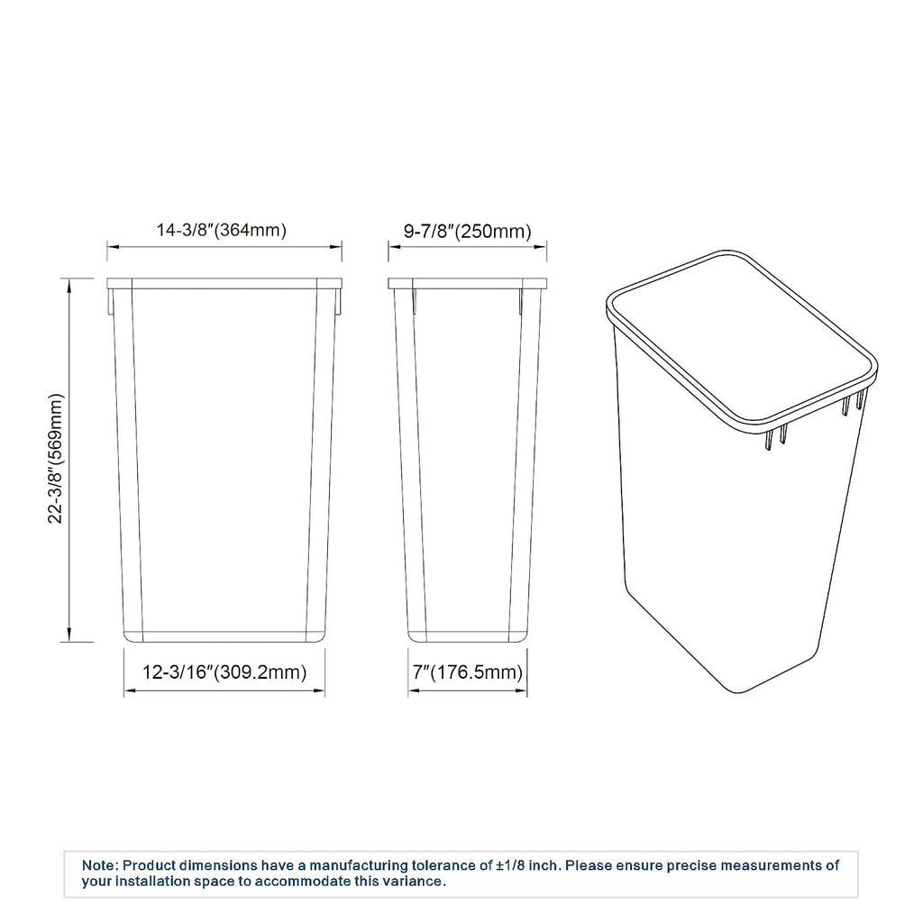 Dowell 50L Wastebasket Trash Container, 52.8Qt/13.2Gal, Plastic, Stackable, For Kitchen/Bathroom/Office, Fits Under Sink/Desk (Grey 4000 50 04)