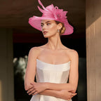 DRESHOW Women Organza Hat Church Cap Hats Clearance Kentucky Derby Cocktail Tea Party Wedding Flower Hat with Wide Brim Flower Hat: Pink