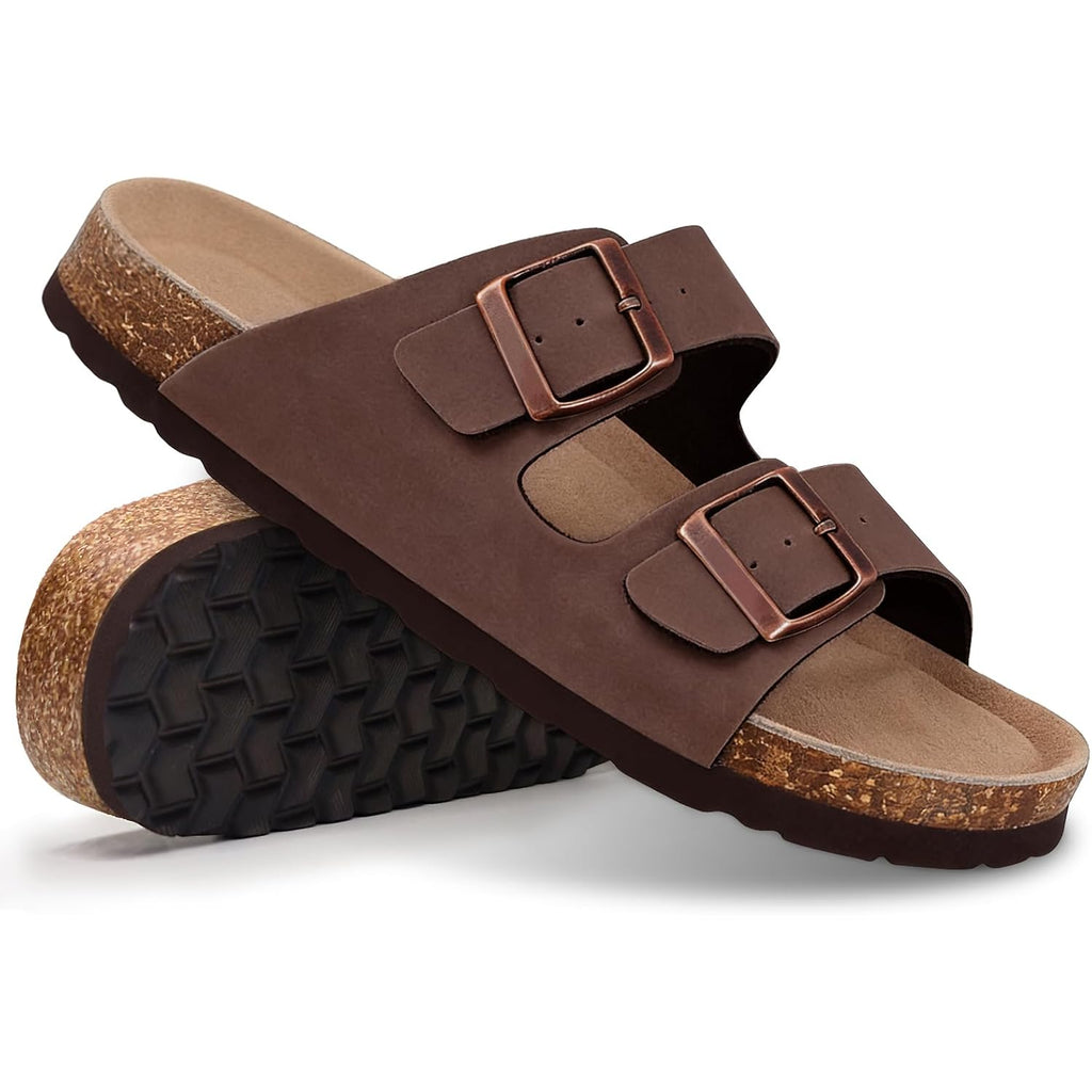 Womens Sandal Cork Footbed Slide, Arch Support Slides For Women With Adjustable Buckle, Comfortable Summer Beach Outdoor Sandals