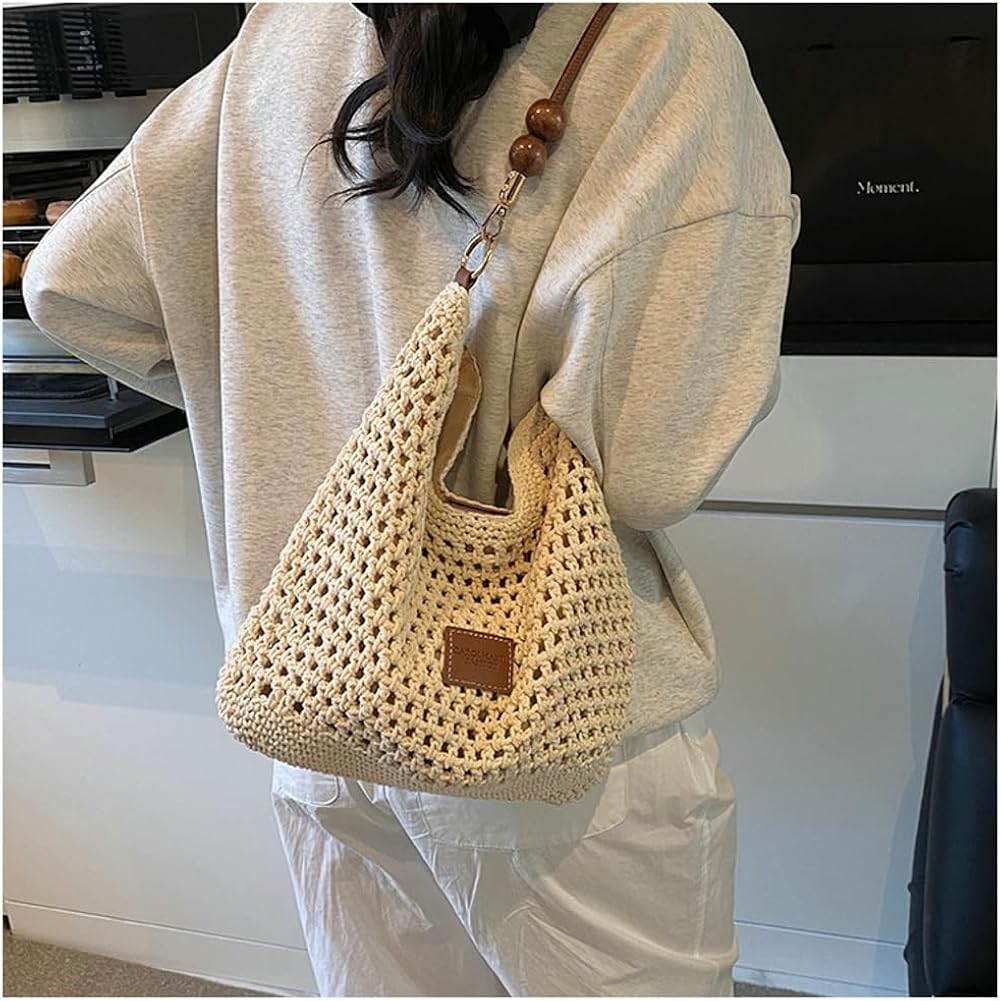 Boho Macrame Straw Beach Bag For Women - Summer Crossbody Tote, Lightweight Shoulder Purse For Vacation