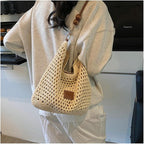 Boho Macrame Straw Beach Bag For Women - Summer Crossbody Tote, Lightweight Shoulder Purse For Vacation