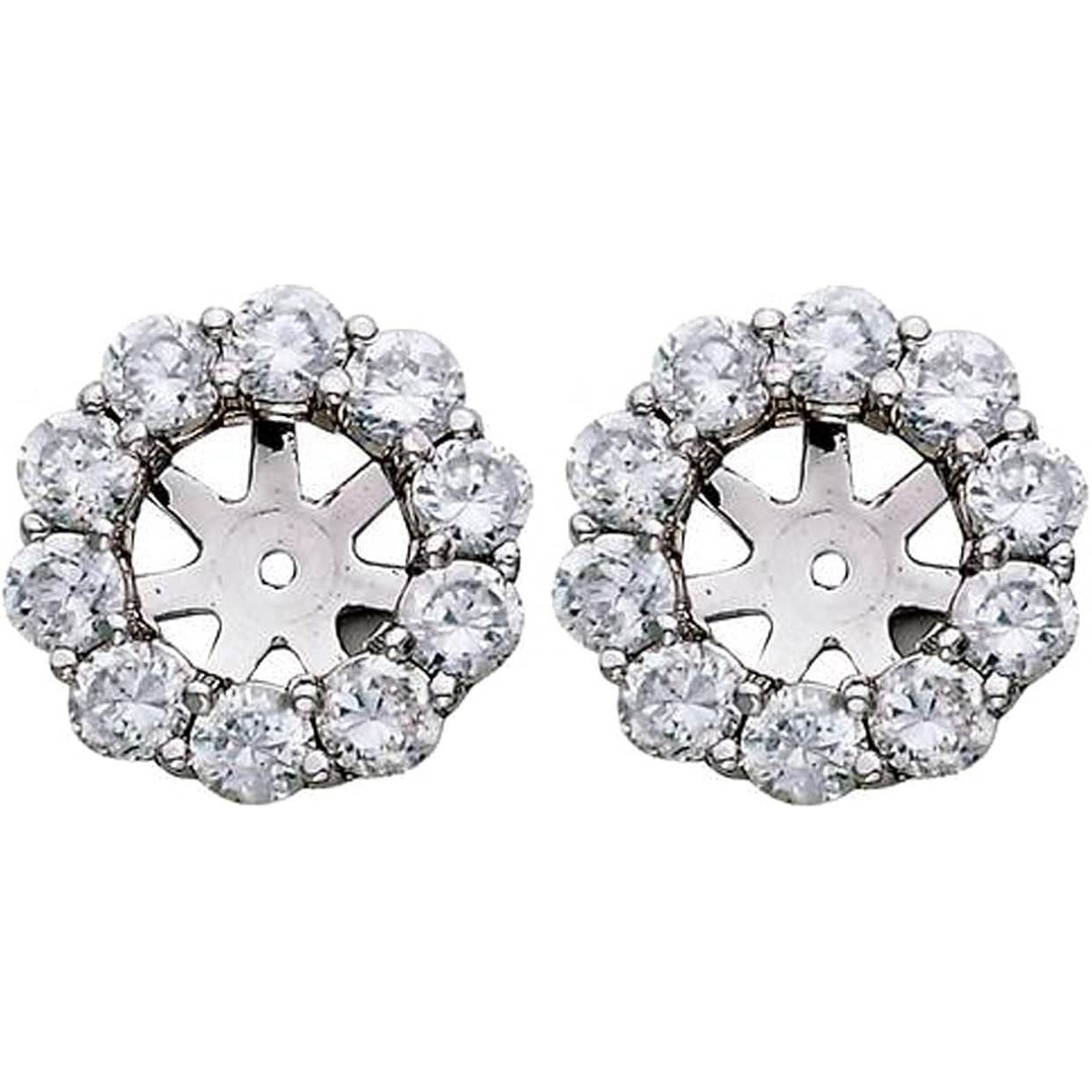 Pompeii 1 1/2ct Diamond Halo Earring Studs Jackets 14k White Gold (6-6.7mm)