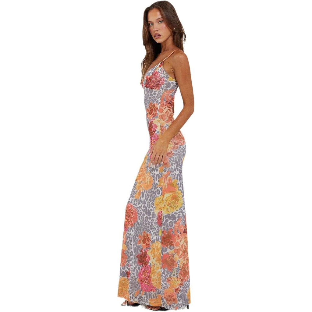 Vancol Women Spaghetti Strap Satin Dresses Backless Hollow Casual Boho V Neck Dress Flowy Dress